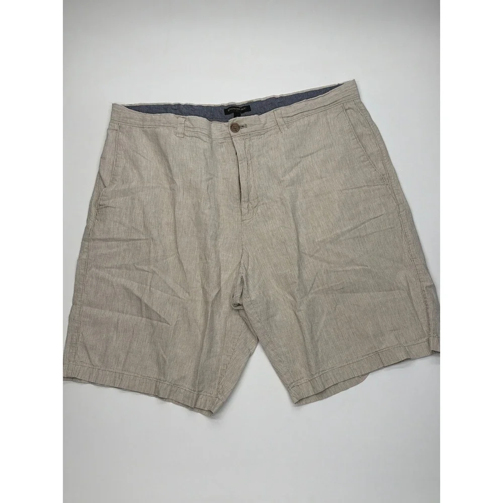 Banana Republic‎ Mens 38 Linen Cotton Striped Shorts Beige White Summer Chino
